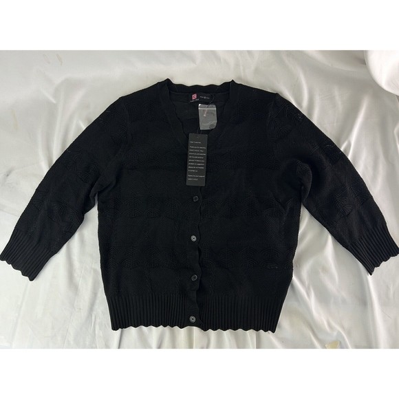 KANCY KOLE Womens LongSleeve Sweater Lightweight  Cable Knit Button Black M - Picture 2 of 7